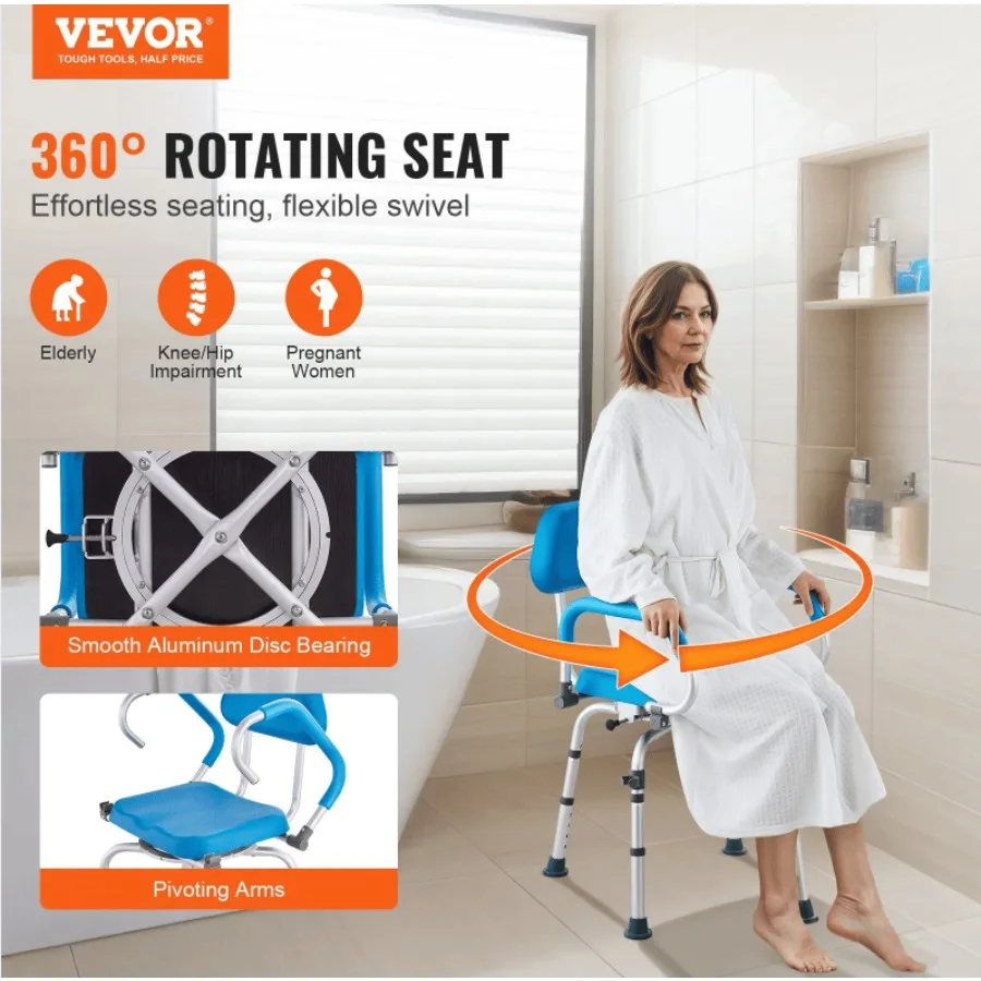 

Swivel Shower Chair 360 Degree Adjustable Shower Seat With Pivoting Arms Padded Bath Seat For Inside Shower Or Tub NonSlip Rota