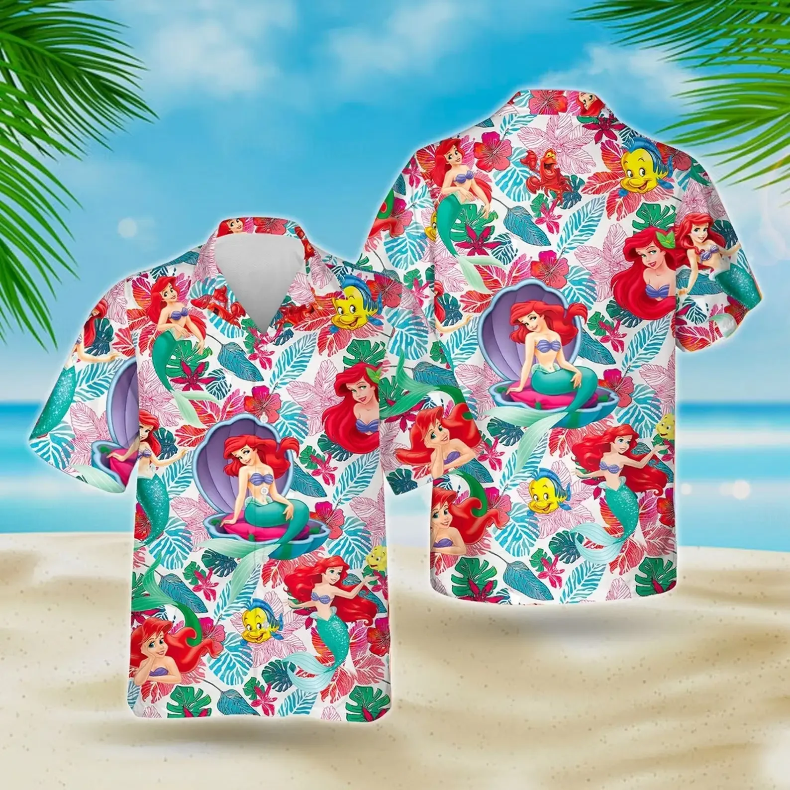 The Little Mermaid Ariel Hawaiian Shirt Men Women Vintage Short Sleeve Shirt Disney Hawaiian Shirt Casual Tropical Beach Shirt