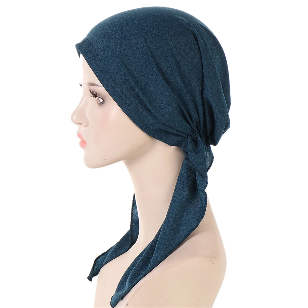 Lenço estiramento pré-amarrado para mulheres, hijab muçulmano, gorro, envoltório de cabeça, lenço, gorros, perda de cabelo, boné Chemo, bandanas, novo