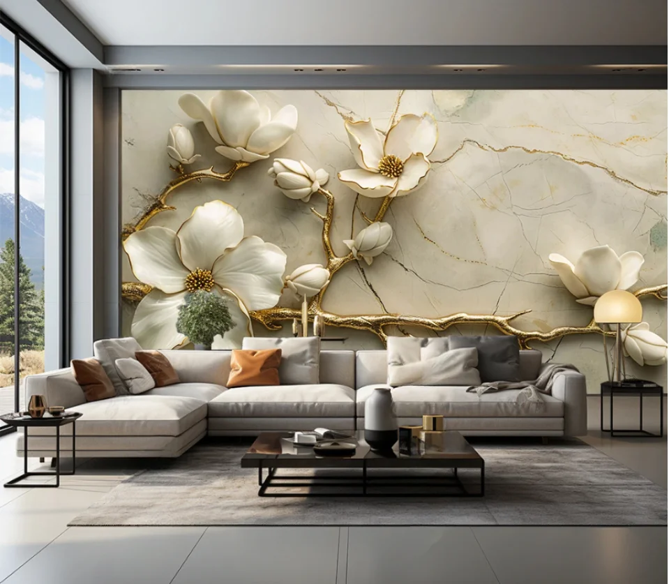 

wallpapers home decor Abstract three-dimensional European flowers marble Nordic sofa background wall paper mural papier peint