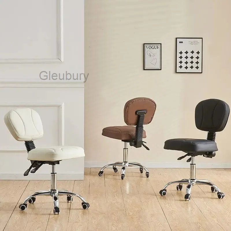 Multi-Function Salon Stool with Adjustable Height, Leather Seat & Backrest,Swivel Base, Ergonomic Rolling Chair for Beauty Salon