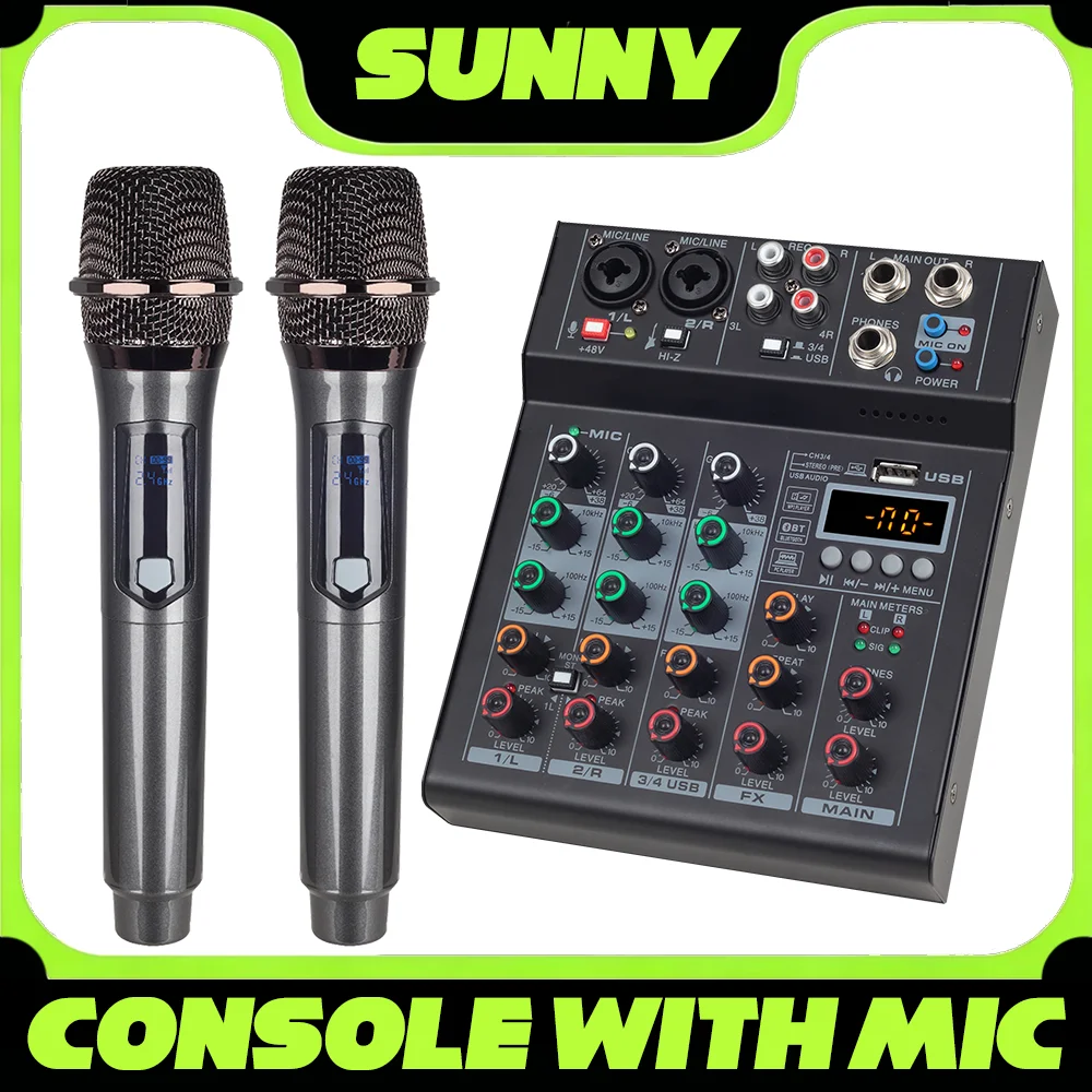 4-channel-audio-mixer-with-wireless-microphone-usb-sound-table-bluetooth-console-dj-mixing-for-party-karaoke-machine-soundbar