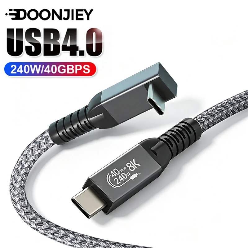 DOONJIEY USB 4 40Gbps Cable 240W 90 Degree Angle Type C Car Fast Charging Cable 40Gbps for Thunderbolt 4  iPhone Macbook