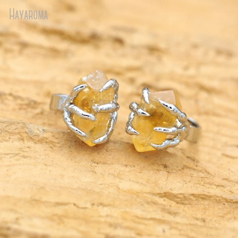 

10Pcs Wholesale Soldered Free Form Claw Handmade Tin Citrines Crystal Ring RM50190