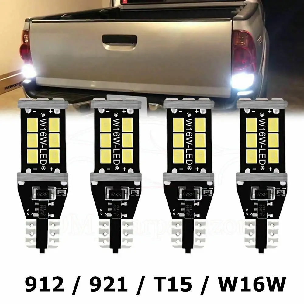 Canbus lâmpada LED para carro Backup luzes reversas, branco brilhante, 912, 921, T15, W16W, 4pcs