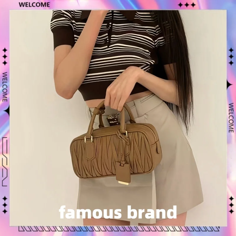 

Mini Handbag For Women Famous Brand Boston Small Square Bag Pleated Bowling Bags Luxury Designer Soft Leather Bags Ladies Gift