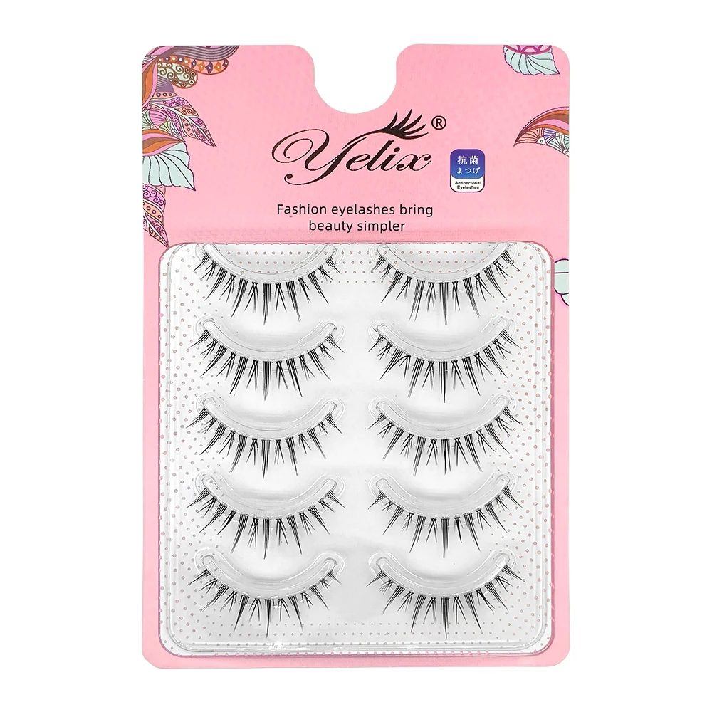 Yelix Manga Lashes 5 paia Ciglia naturali morbide 0.07C Forma A/M Spikes Lashes Strip Cluster Estensioni delle ciglia Trucco coreano