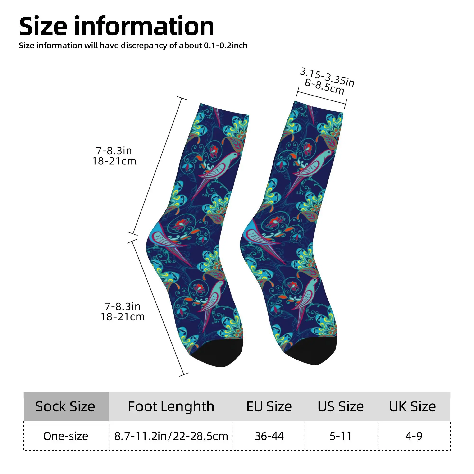 1pc Flowers with Birds  Printed Men's Socks Novelty Hip Hop Harajuku Pattern Crew Sock Casual Gift