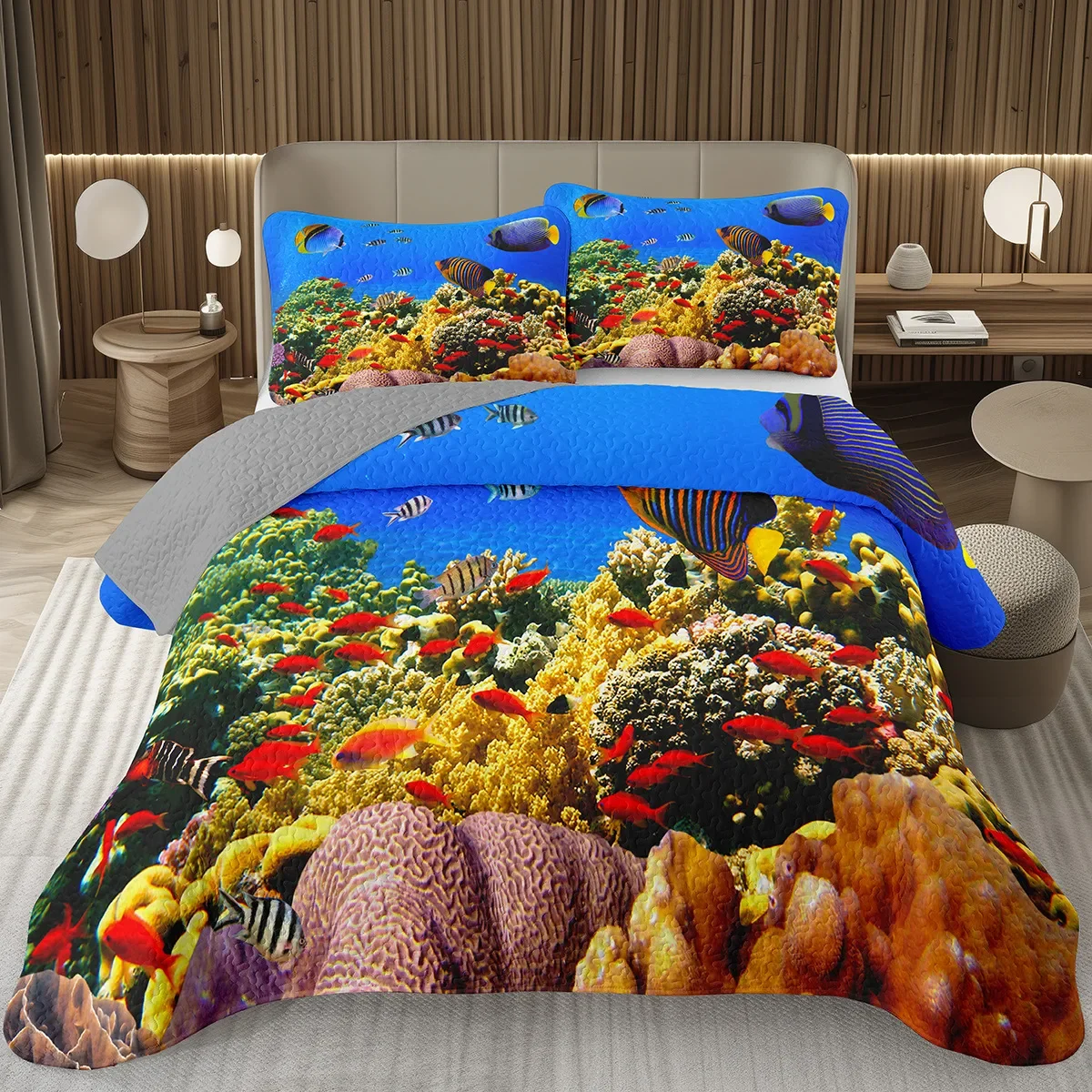 

3D Ocean Fish Bedding Set Tropical Fish Bedspread For Kids Boys Girls Room Decor Nature Underwater World Nautical Coverlet Set