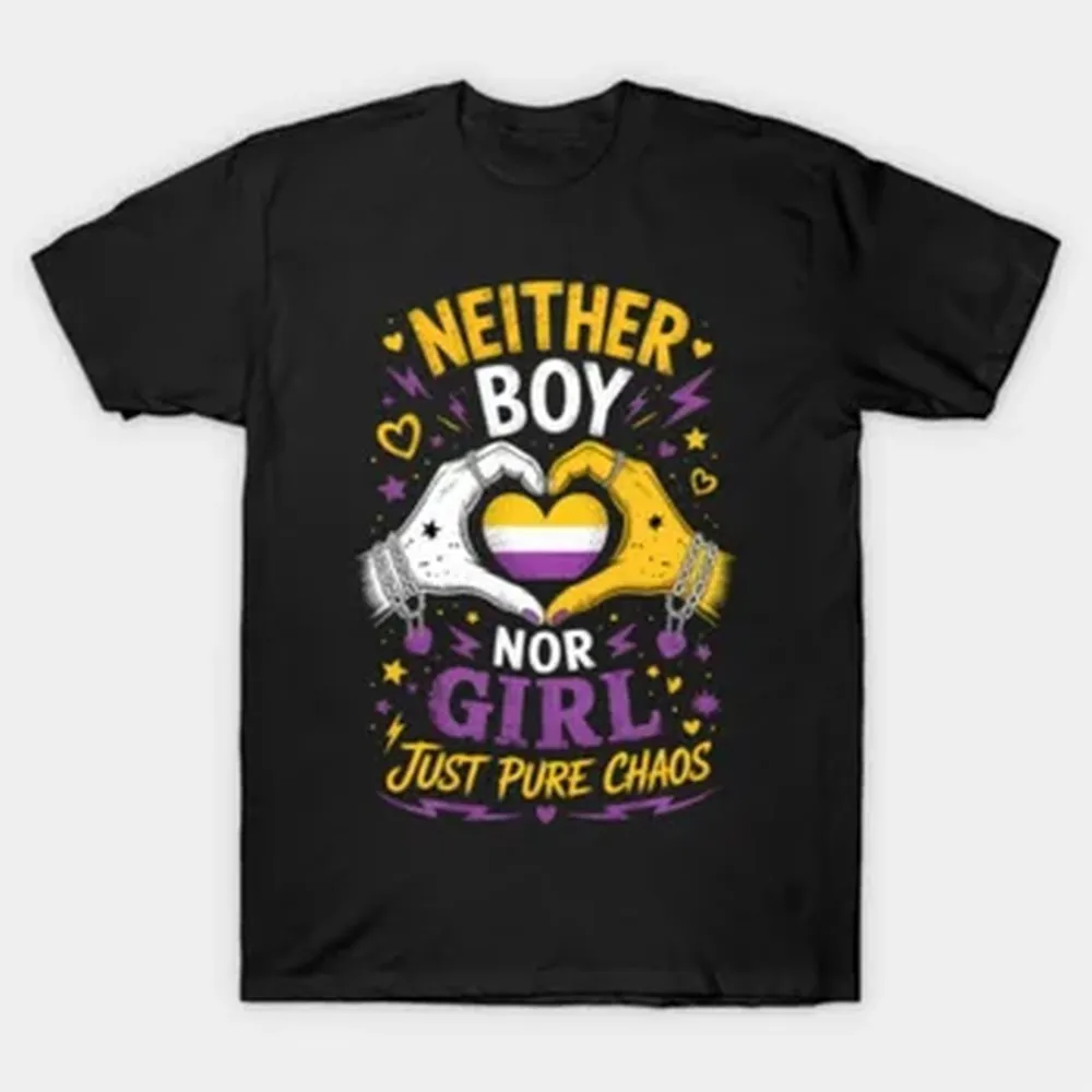 Neither Boy Or Girl Funny Non Binary Enby Flag T-shirt For Men Women 100% Cotton T Shirts Short Sleeve