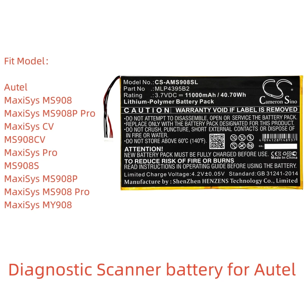 

Li-Polymer Diagnostic Scanner battery for Autel.3.7V,11000mAh,MaxiSys MS908P Pro MLP4395B2 MLP4795117-2P