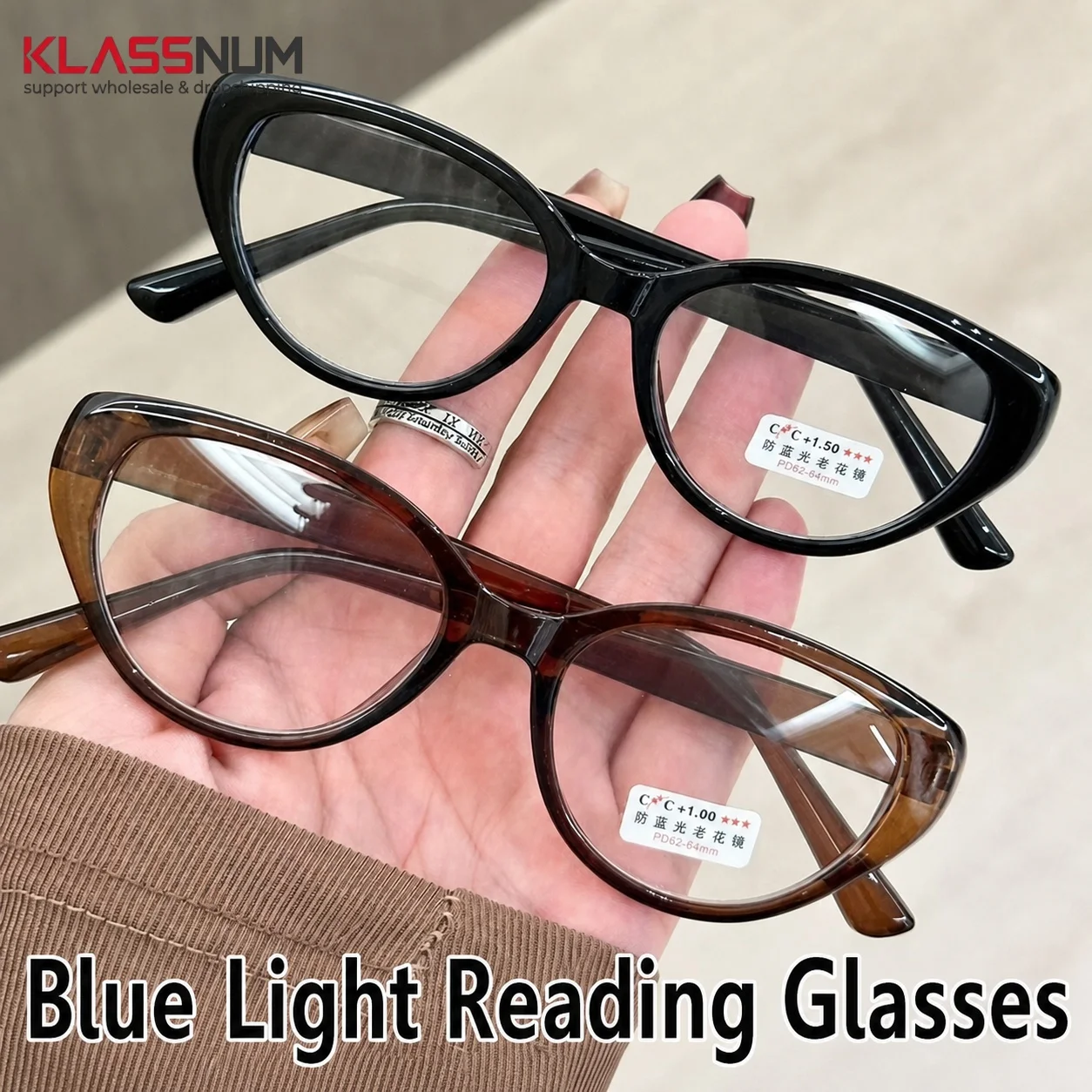 KLASSNUM Retro Cat-eye Reading Glasses for Women Men Vintage Flat Anti-blue Glasses Japanese Style Retro Computer Reading Glass