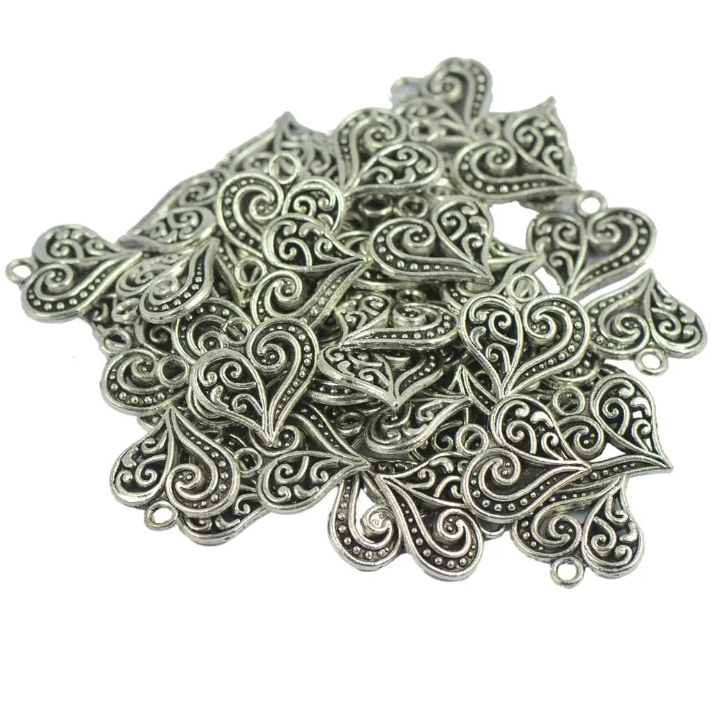 5-6pack 50 pcs Hollow Heart Charms Pendants for DIY Jewelry Making Tibetan