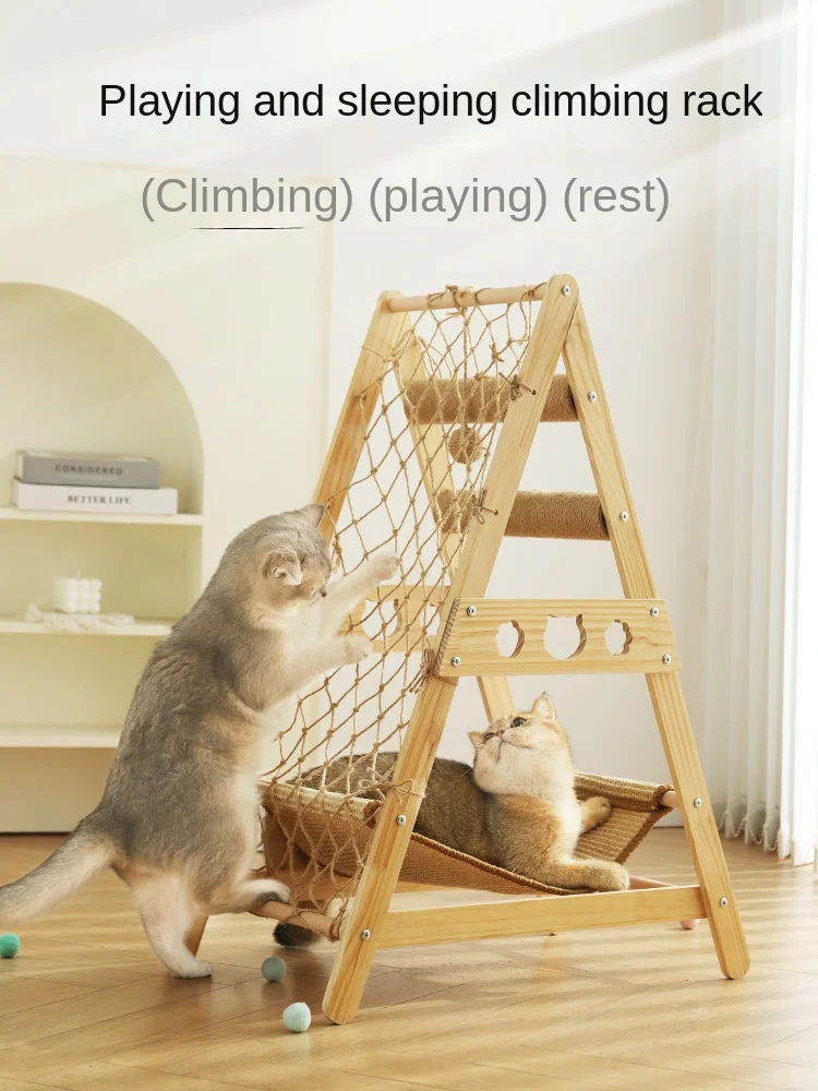 Cat climbing frame, integrated cat scratching board toy, solid wood cat scratching pillar,