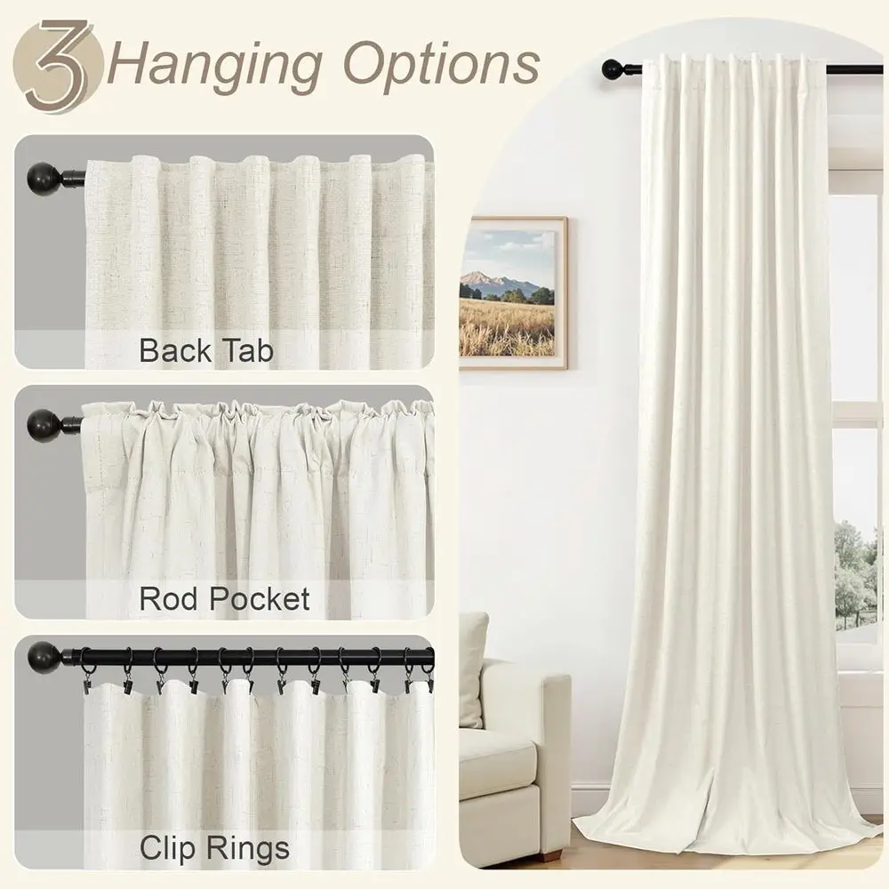 ผ้าม่านผ้าลินินกันหนาว สไตล์บ้านไร่โบโฮ ป้องกันแสงและกันความมืด ขนาด 42x102 นิ้ว สีครีม 2 ผืน