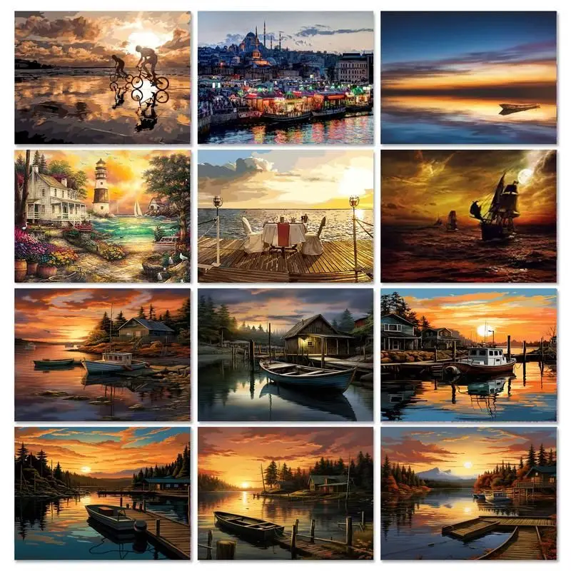 

GATYZTORY Coloring By Number Shore Ship Landscape HandPainted Oil Painting Kits Drawing Canvas Pictures Home Decoration