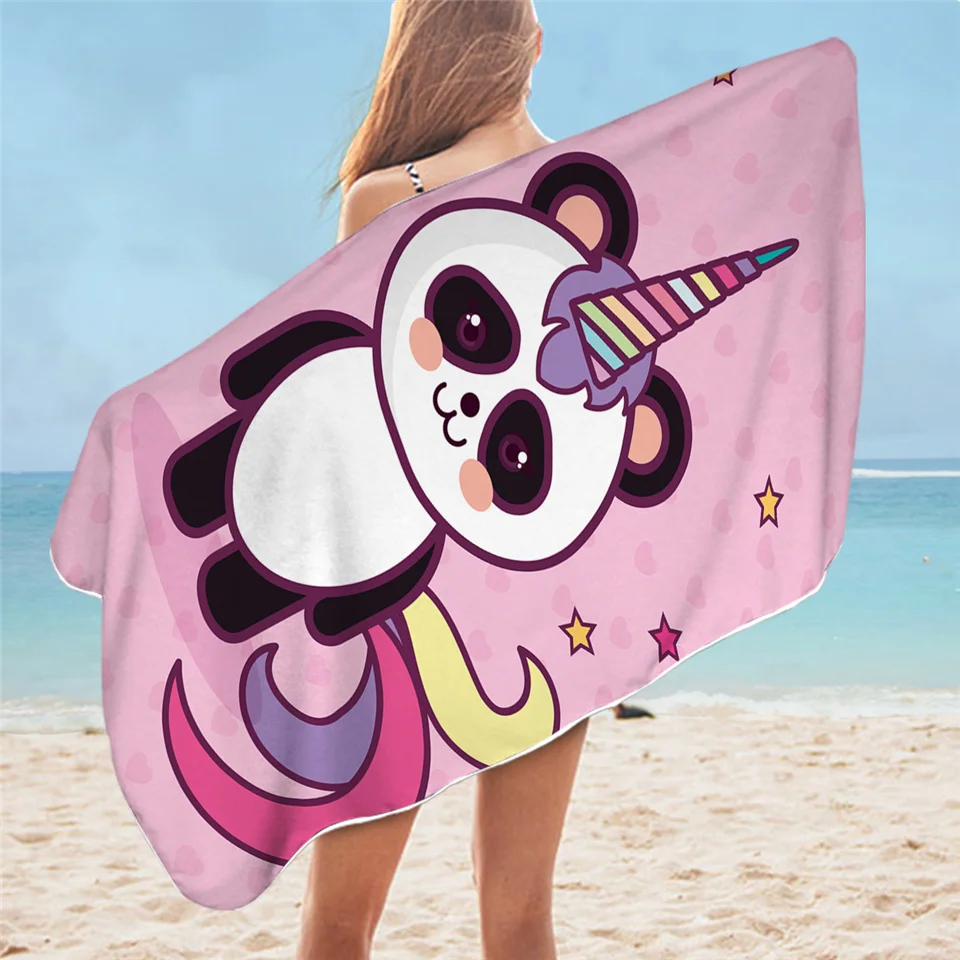 Panda Bath Towel Bathroom Microfiber Cartoon Beach Towel Animal Kids Teen Shower Towel Summer Blanket Toalla