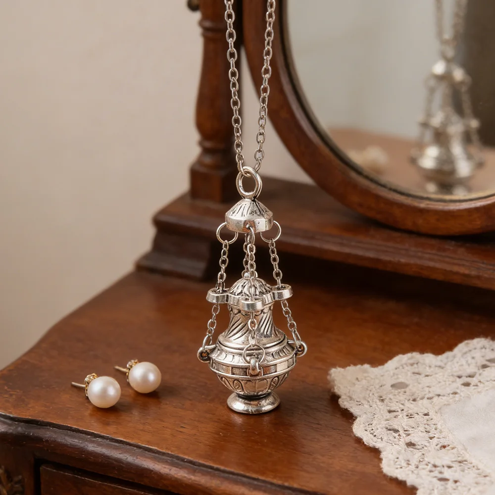 Christian Incense for Burner Necklace Metal Censer Religious Pendant Jewelry for Women Men Funny Punk Accessory Gifts