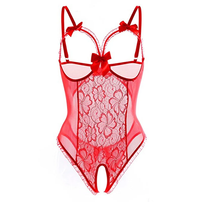 Sexy Lingeries For Woman Hot Night Club Dress Black One Piece Pajamas Crotchless Tight Bodysuit Plus Size Lace Costume Sexi