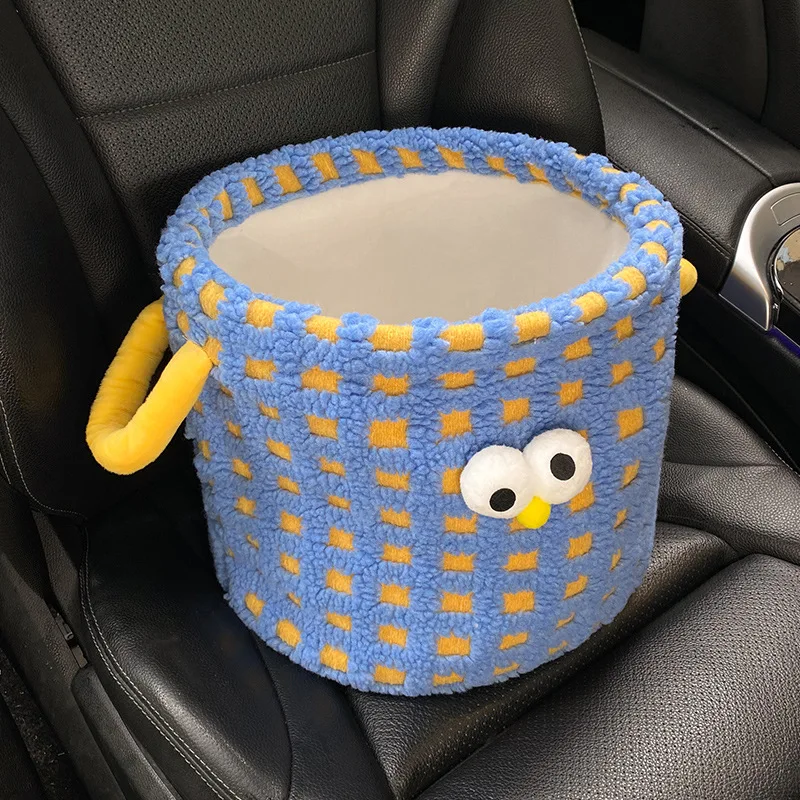 Samochodowe kosze na śmieci Cute Eye Soft Plush Auto Trunk Organizer na śmieci Cartoon Car Interior Storage Bin Box For Home Outdoor Piniic