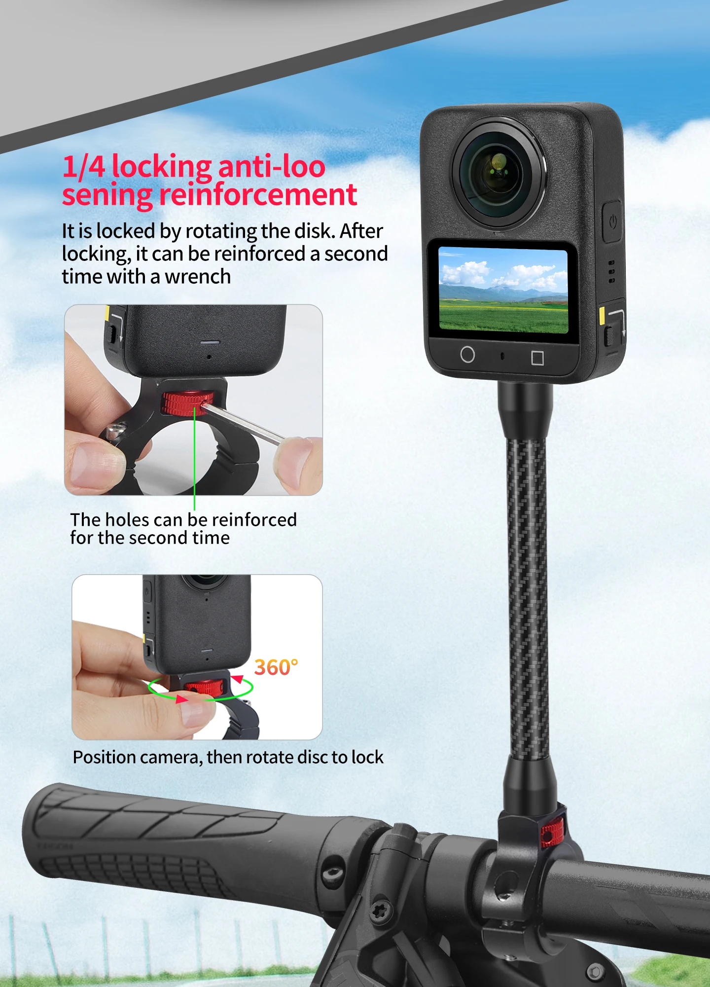 Motorrad Kamera Halterung Aluminium Fahrrad Lenker Klemme Magnetische Für DJI Osmo 360 Action 5 Pro 4 3 2 GoPro Insta360 Halterung – Detail 11