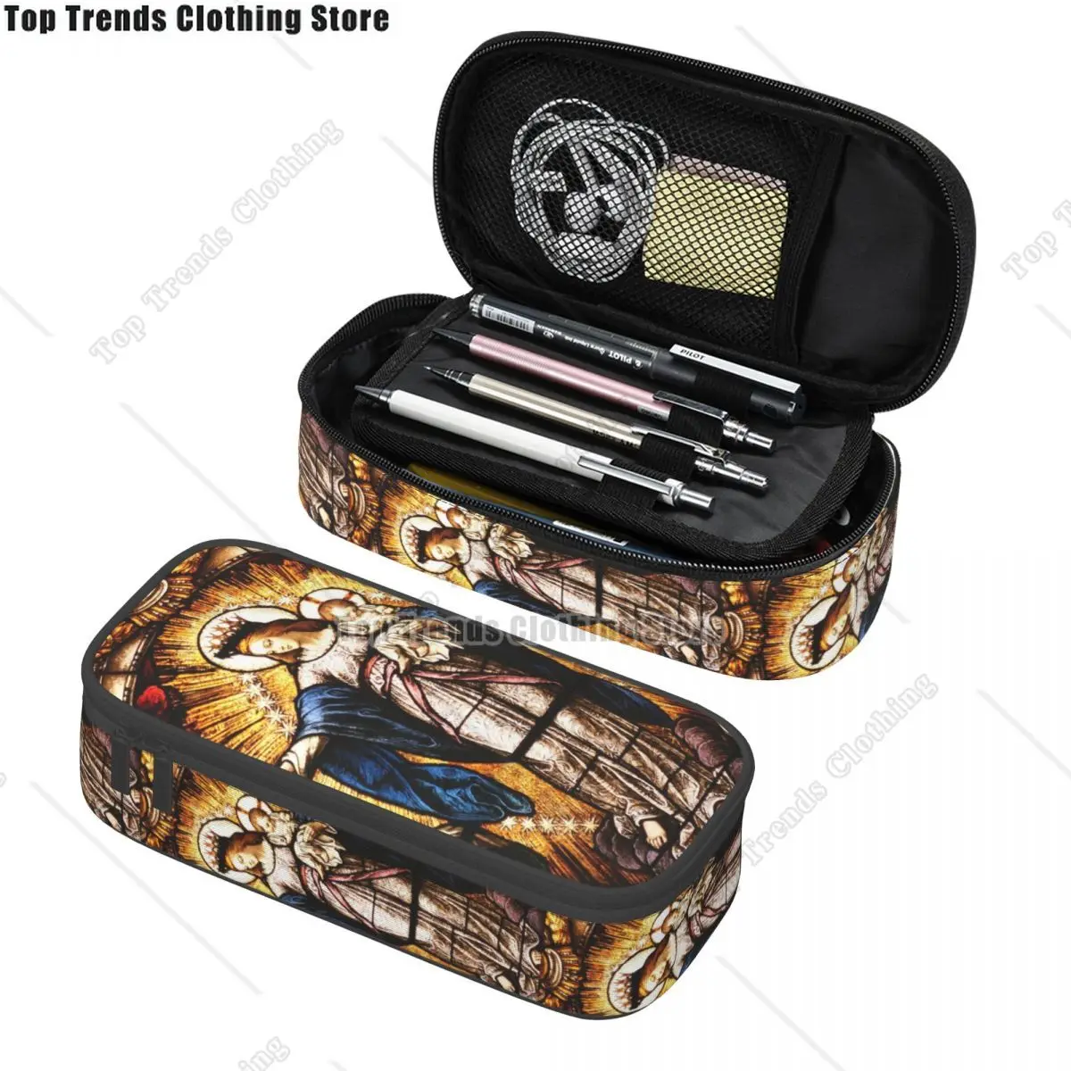 مقلمة مريم العذراء الكورية فتاة صبي سعة كبيرة الكاثوليكية سيدة غوادالوبي صندوق رصاص الطلاب القرطاسية