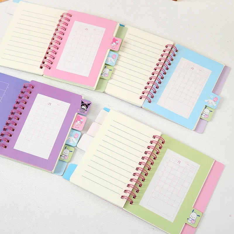 Cuaderno de Diario Sanrio A7, Serie Anime Kawaii, Kuromi, Cinnamoroll, Cuaderno Portátil de Dibujos Animados, Papelería para Estudiantes, Regalos para Niños