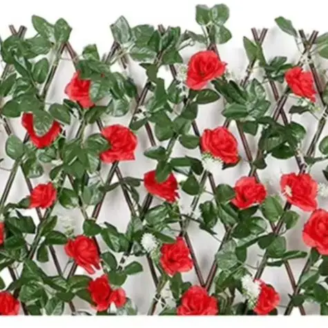 

Fence Telescopic Wooden Fence Expandable Closed 40cm Artificial-Fence Versatile Installation Options Artificial Green Leaf Vines