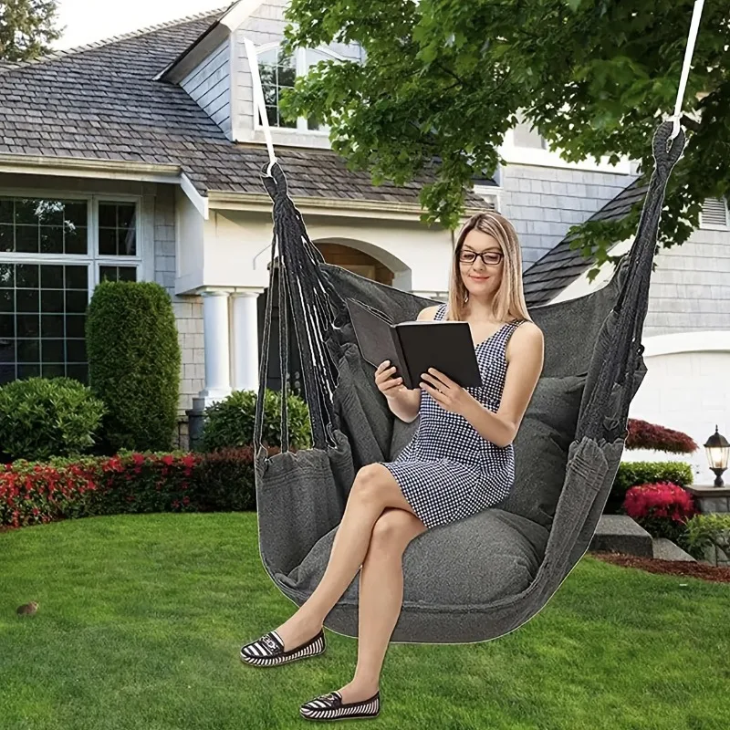 

Outdoor Hammock Chair with 2 Pillows, Suitable for Both Outdoor and Indoor Use, Outdoor Hanging Rope Chair, Valentine's Day Gift