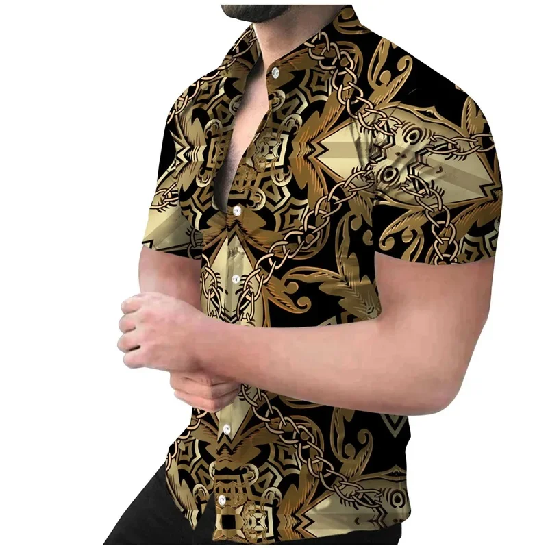 Luxury Pattern Hawalian Shirt Men Chain Snake Skin 3D Printed Aloha Shirts Casual Short Sleeve Vacation Beachwear Lapel Blouses