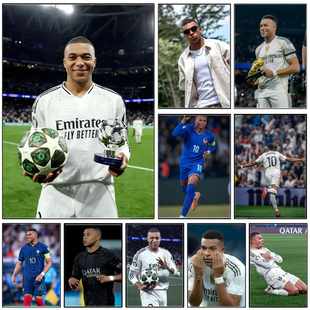 Football Star K-Kylian M-MbappeS Poster  Self-adhesive Art Waterproof Paper Sticker Coffee House Bar Room Wall Decor
