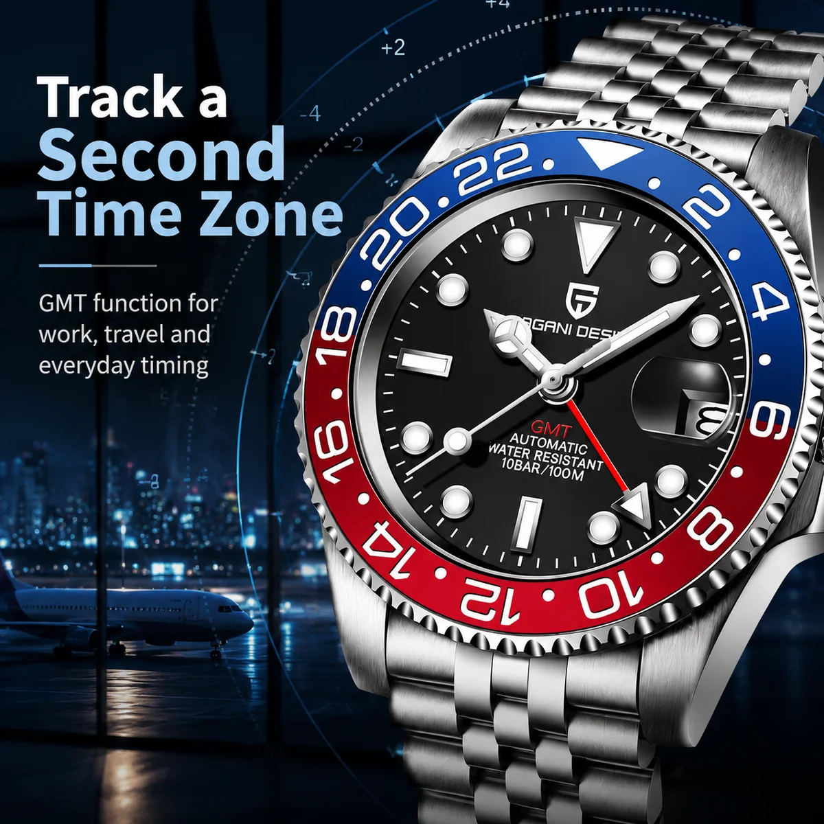 PAGANI DESIGN 40mm Luxury GMT Men Mechanical Watch Top Sapphire Glass 361L Stainless Steel 100m Waterproof Men's Automatic Mechanical Watches image 6