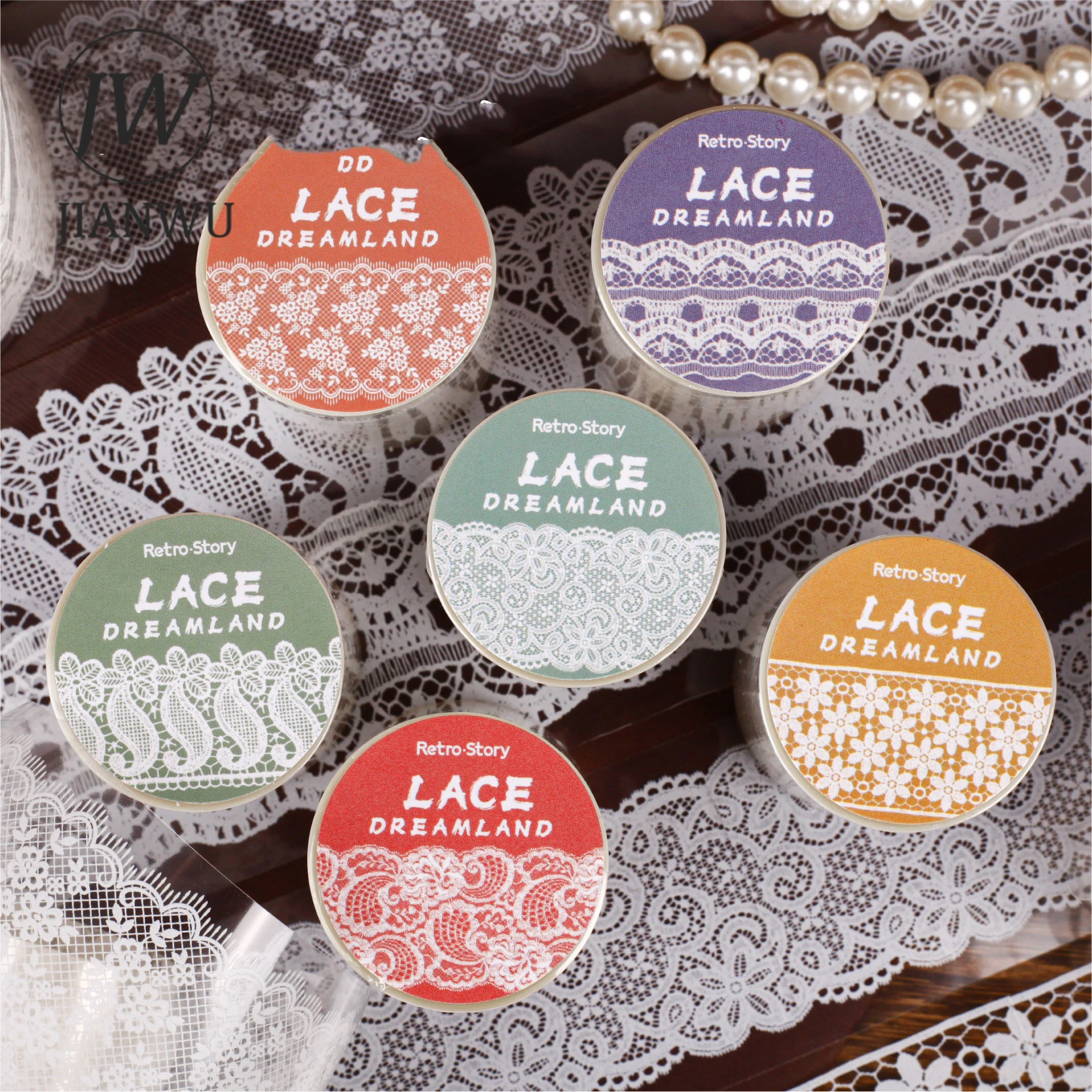 JIANWU Lace Dream Series Vintage Flower Lace Landscape Material Collage Scrapbooking PET Tape Creative DIY Journal Stationery