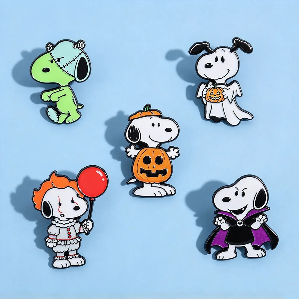 Anime Halloween Cute Puppy Enamel Pins Spooky Pumpkin Ghost Dog Metal Brooch Backpack Decor