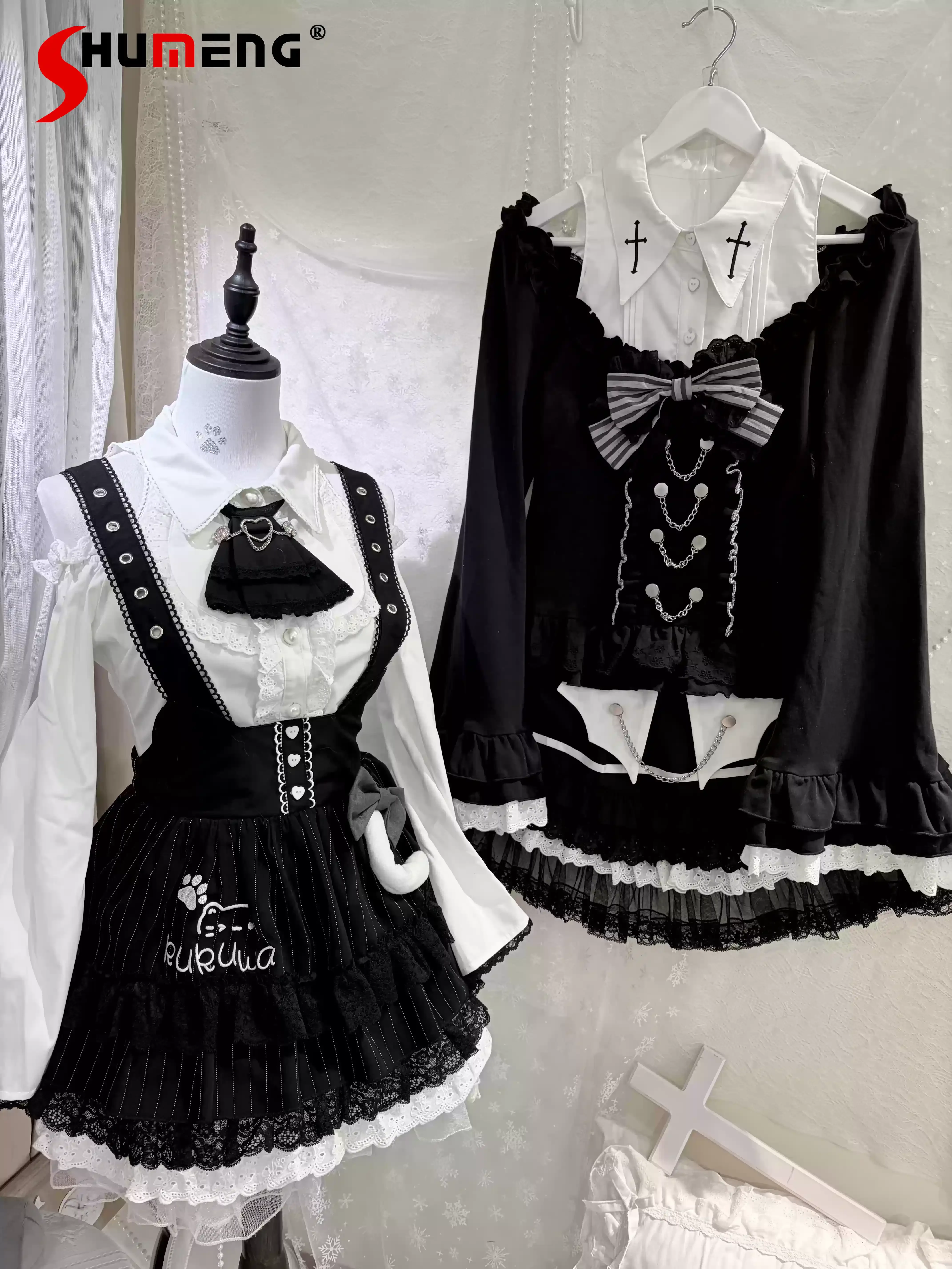 

Original Subculture Y2k Skirt Set Spring and Summer New Kawaii Girl's Japanese Lolita Long-sleeved Shirt Skirt Outfit Clothing