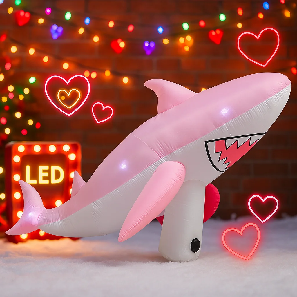 San Valentino Gonfiabile Simpatico Squalo 2.7M/9FT Decor Romantico Giardino Festa Illuminazione Luce LED incorporata Decorazione del cortile