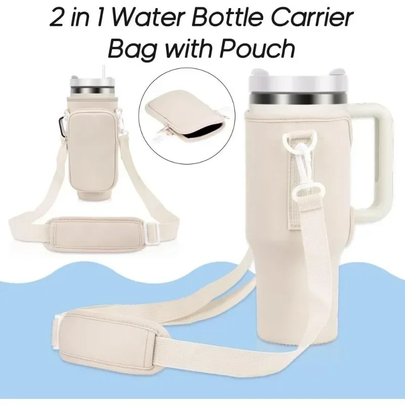 Black White Pink Water Bottle Bag with Handle Compatible with Stanley 40 oz Insulated Mug Cup Holder Portable Water Bottle Bag