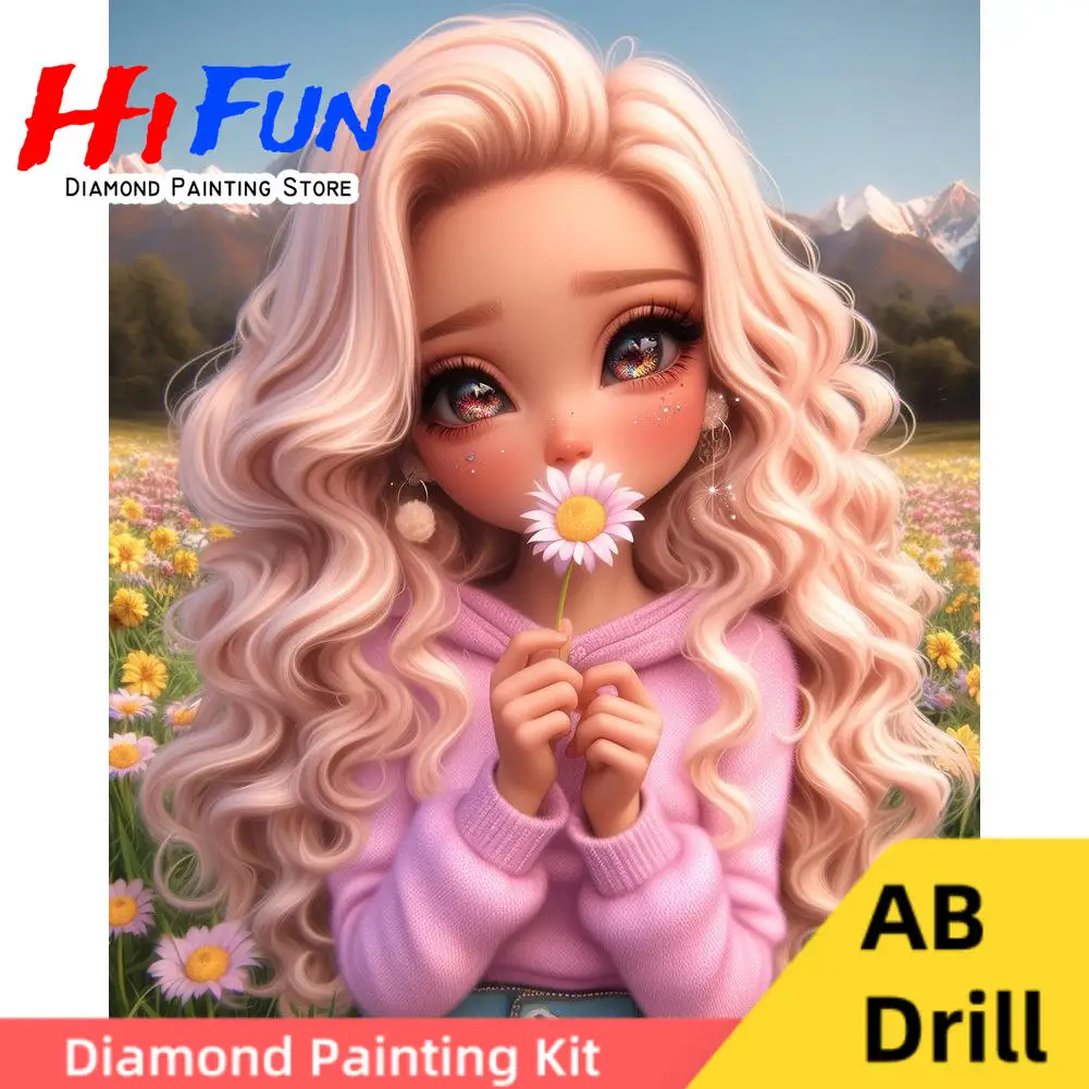 

AB Drills 5D Diamond Painting Art Adorable Little Girls and Flowers Cross Stitch Embroidery Handcraft Living Room Decor