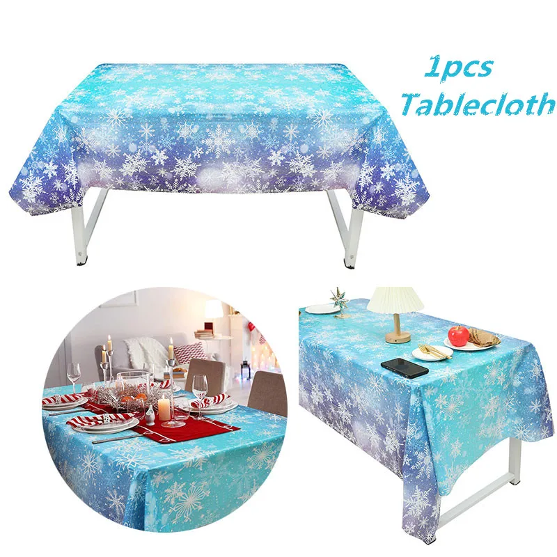 Blue Snowflake Disposable Party Tablecloth Snow Ice Freeze Theme Birthday Party Decorations Xmas Navidad Notal Home Table Decors