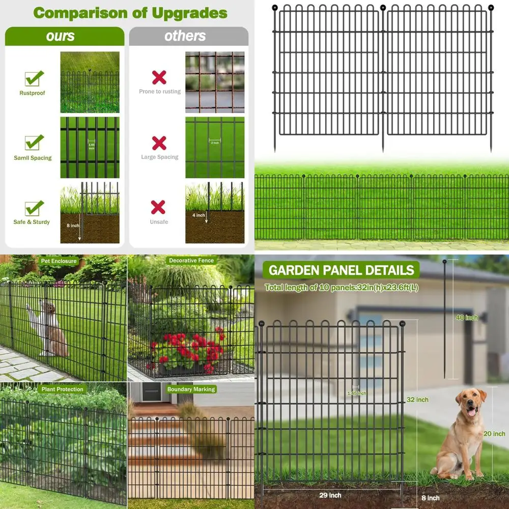 

32 Decorative No-Dig Garden Fence, 23.6ft Long, Metal Portable Pet Barrier for Outdoor Spaces
