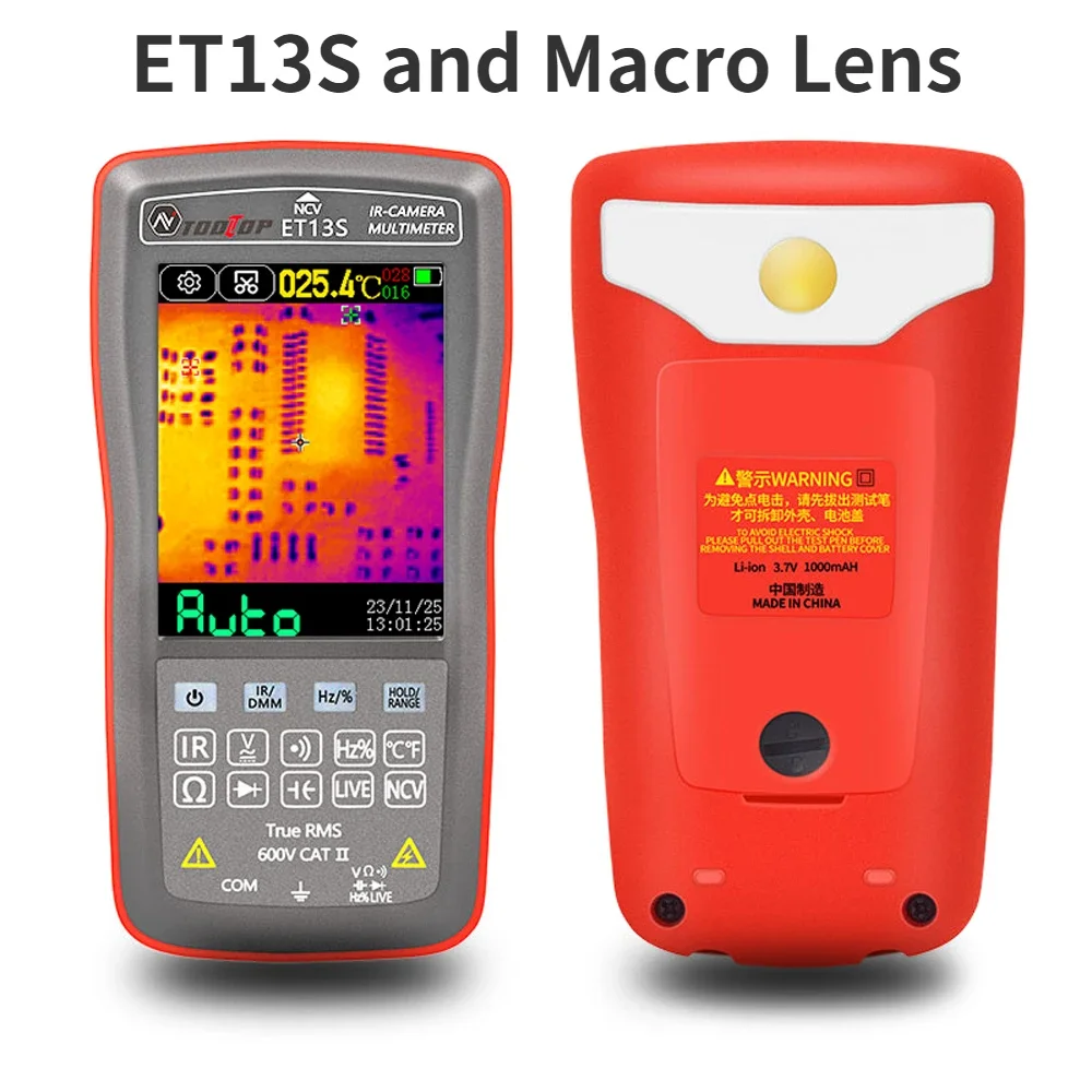 TOOLTOP ET13S Thermal Imaging Camera 192*192 with Macro Lens IR Camera Multimeter 9999 Counts for Automotive Mainboard Repair