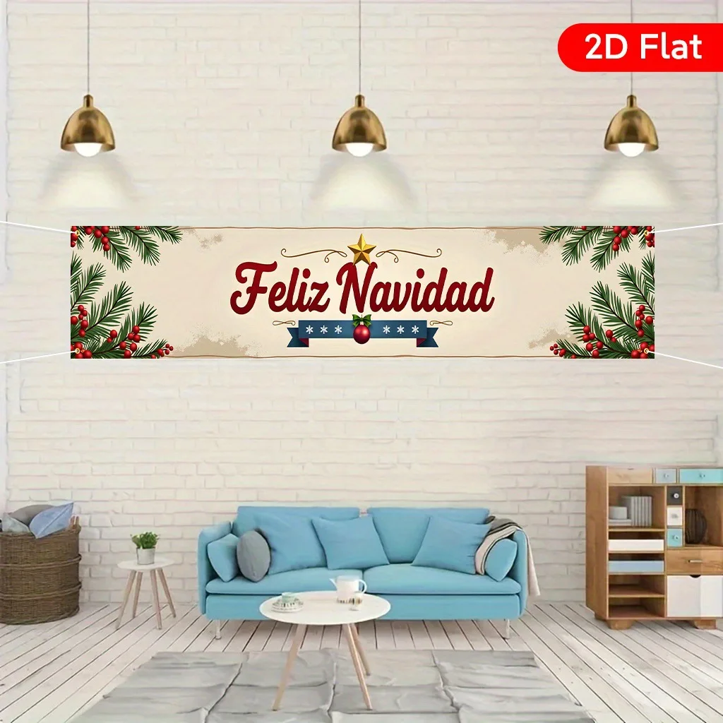 1-teiliges Banner mit Weihnachtsmotiv und Feliz Navidad-Textdesign-Banner, festliche Hofanzeige, Party-Dekoration