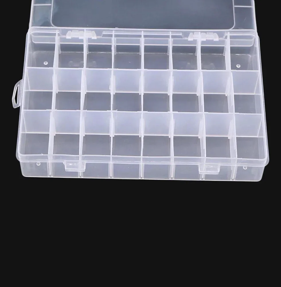 Caja de plástico vacía Separable, contenedor portátil de almacenamiento de herramientas de joyería, gemas, organizador de puntas falsas, 1 caja, 24 ranuras