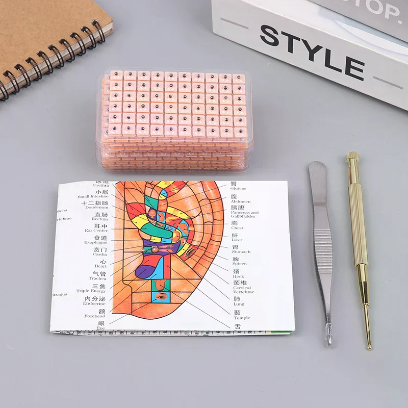 4 In 1 Set Multi-Condition Ear Seeds Acupuncture Auricular Sticker Kit 1200pcs With Acupressure Chart Tweezer Auricular Probe