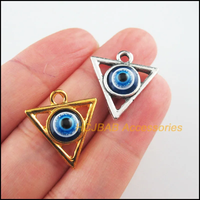 

Fashion 12Pcs Gold Color Tibetan Silver Plated Triangle Eye Resin Charms Pendants 19.5x21mm