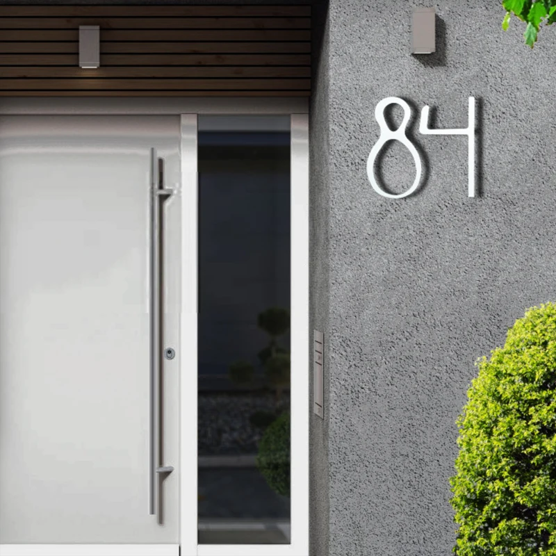 20cm/8in. Stainless Steel Floating White House Numbers Front Door Number Signs Outdoor Street Address Plaques Doorplates 0-9