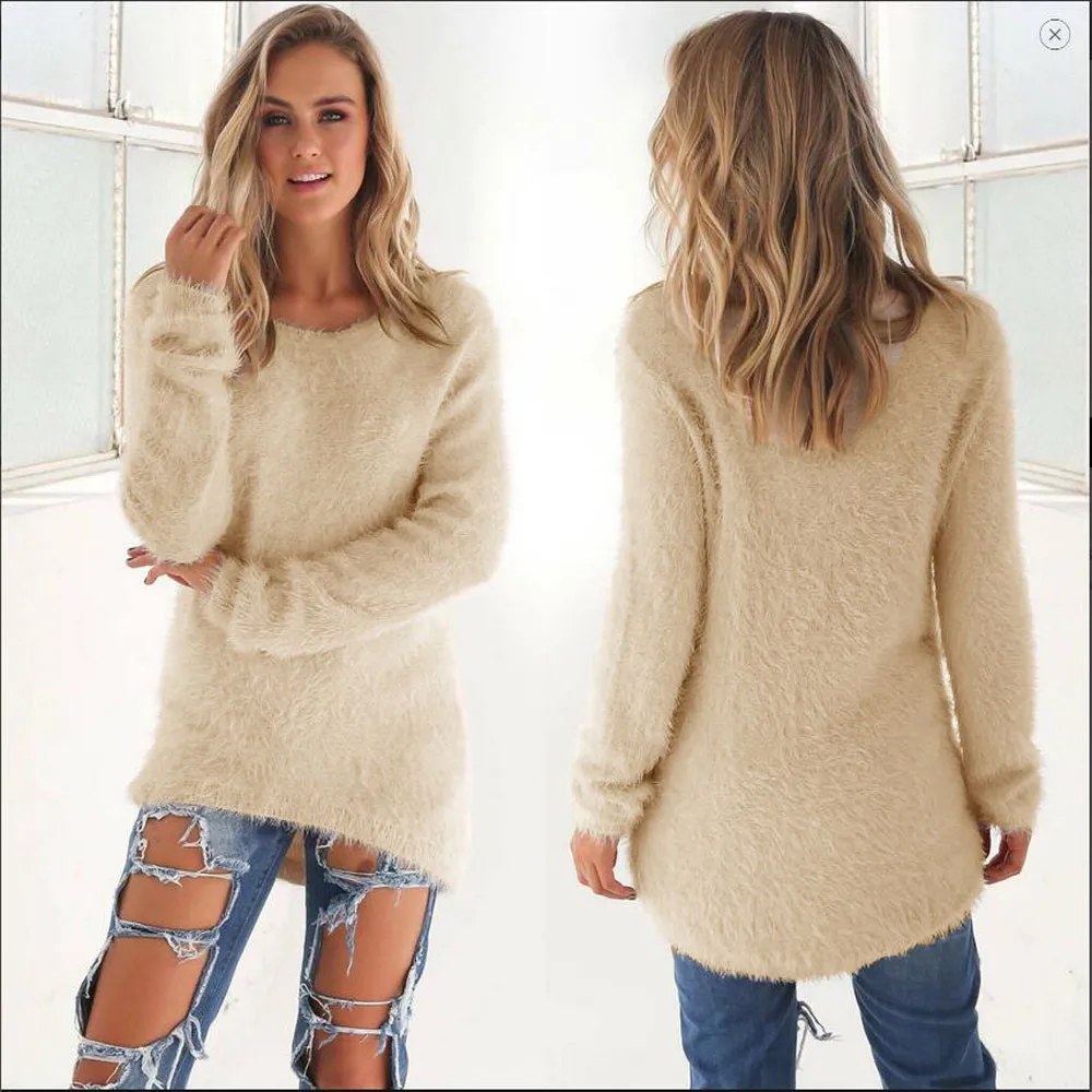 Womens Casual Solid Long Sleeve Jumper Sweaters Blouse