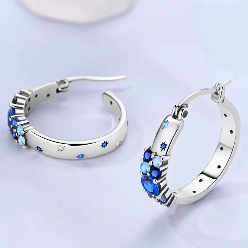 حلق من الفضة عيار 925 للمرأة حلق على شكل نجمة أزرق مجوهرات أصلية هدية للسيدات