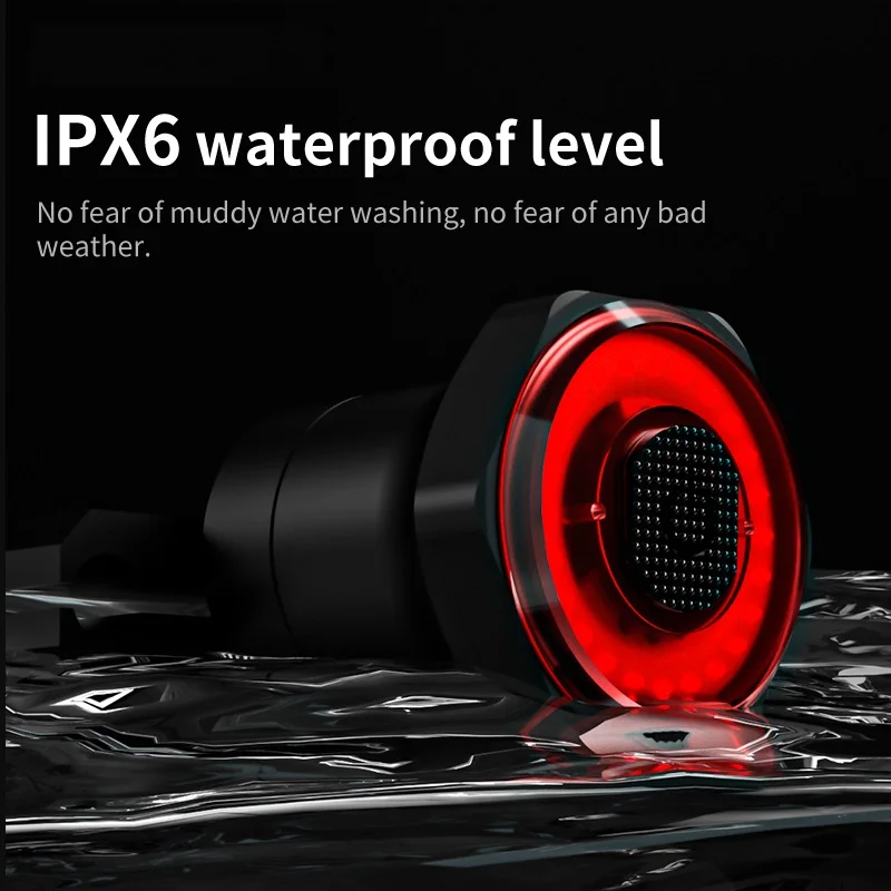 Luz trasera inteligente para bicicleta, luces LED de freno de arranque automático IPX6, resistente al agua, carga USB