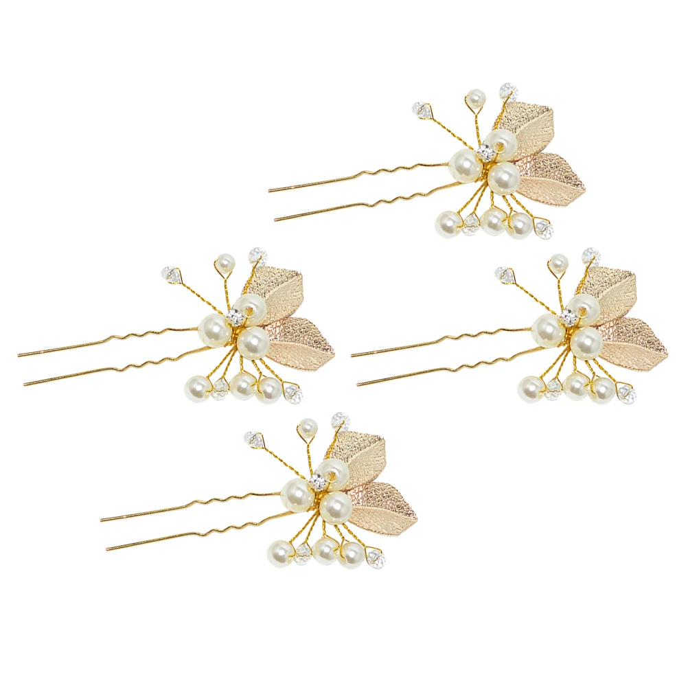 

4pcs Women U Shaped Rhinestone Pearl Alloy Hair Accessories Wedding Party Rhinestone Headwear Daily Use Long Material